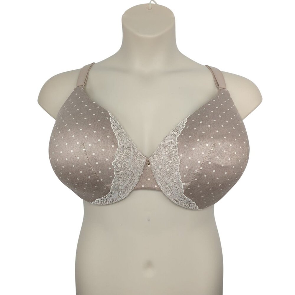 Cacique Lane Bryant 44DD Bra Taupe Polka Dot Balconette Backsmoother Support